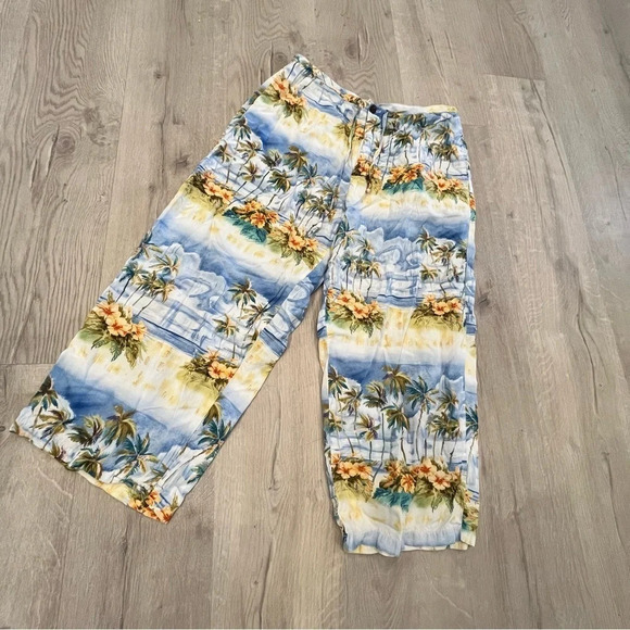 Kahala Hawaii Tropical Print Wide Leg Capri Pants 10 - Picture 7 of 7